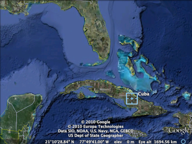 Cuba imports $1.8 billion to $2 billion in food and commodities annually. The U.S. only provides about 16% of those sales, but at one time had 50% of the market, according to U.S. Ag Secretary Tom Vilsack. (Map courtesy of Google Earth)